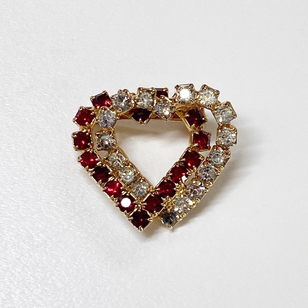 Vintage Ladies Ruby CZ Heart Brooch Pin